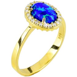 Χρυσό δαχτυλίδι Κ14 με συνθετικό οπάλιο